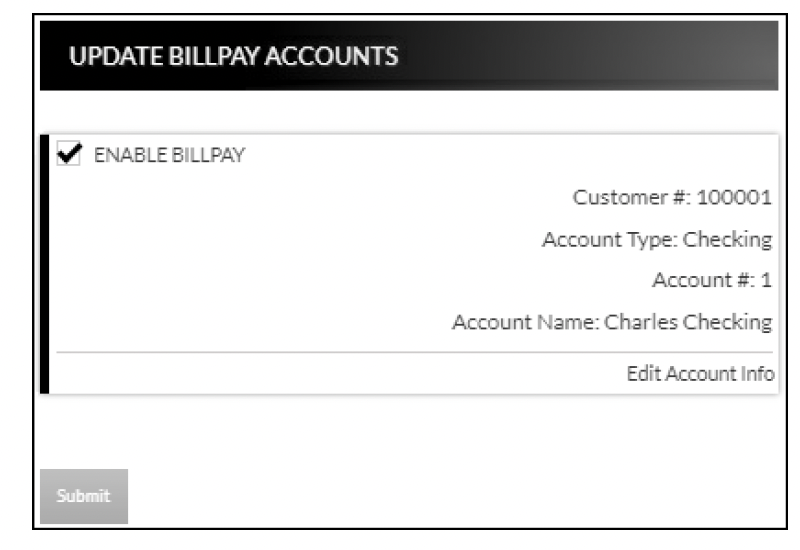 Update Billpay Accounts